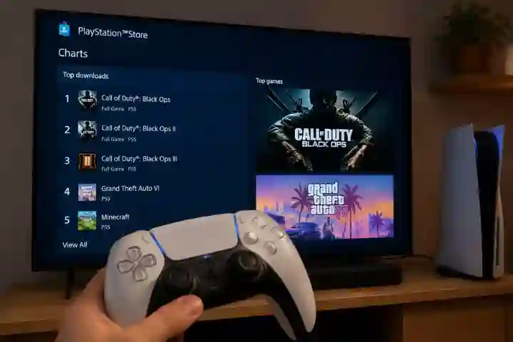 PlayStation Store charts showing classic Call of Duty games ranked above GTA 6 on PS5